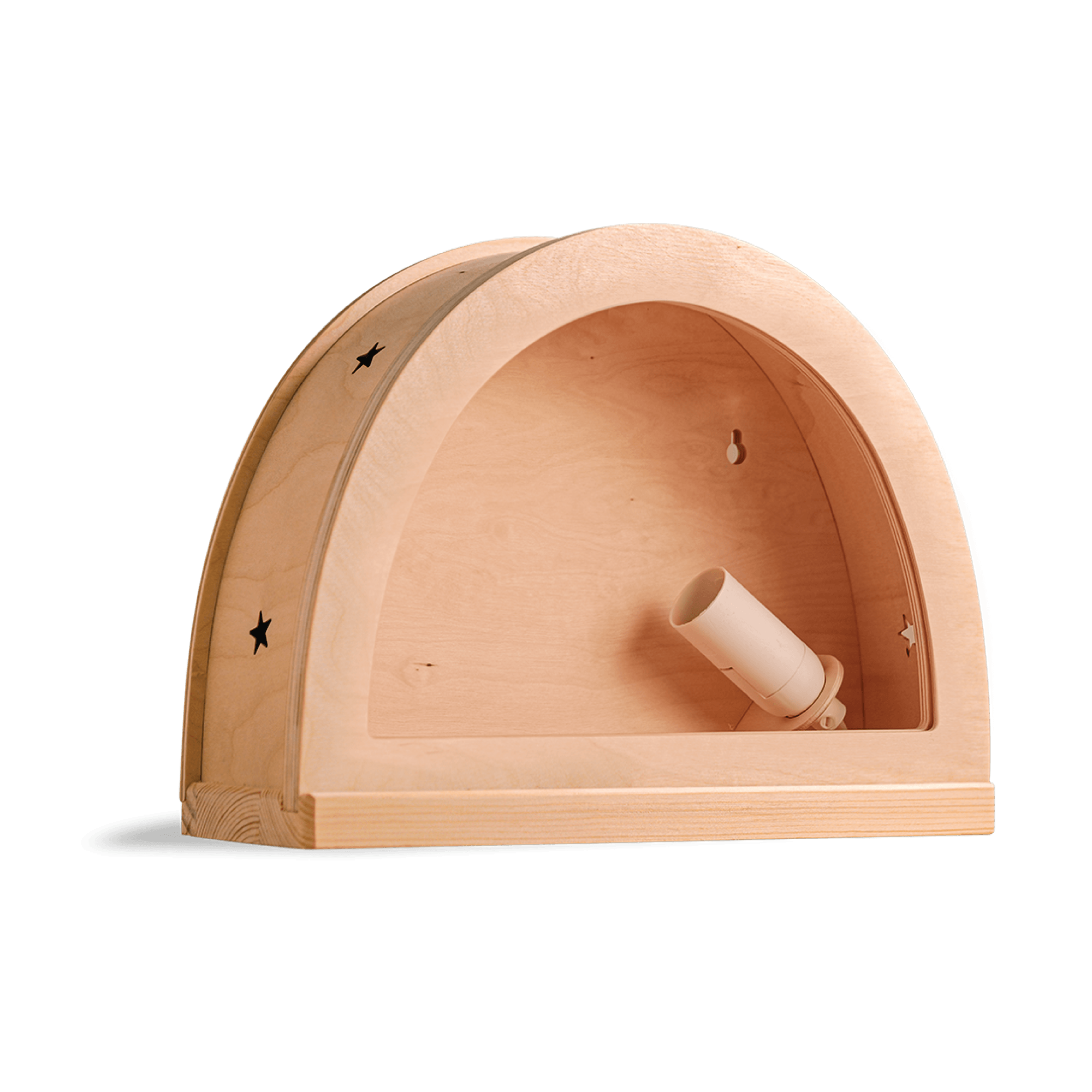 Houten silhouetlamp voor seizoentafel met warm licht