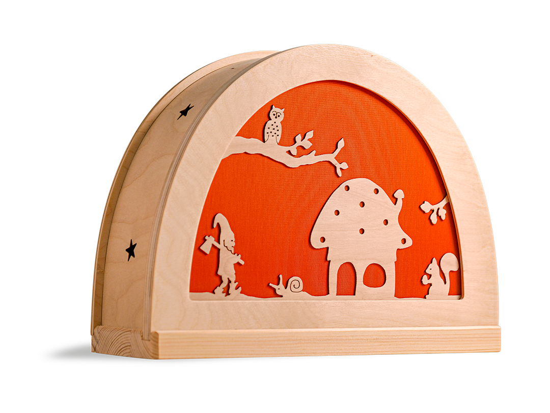 Silhouet herfst in houten silhouetlamp voor seizoentafel