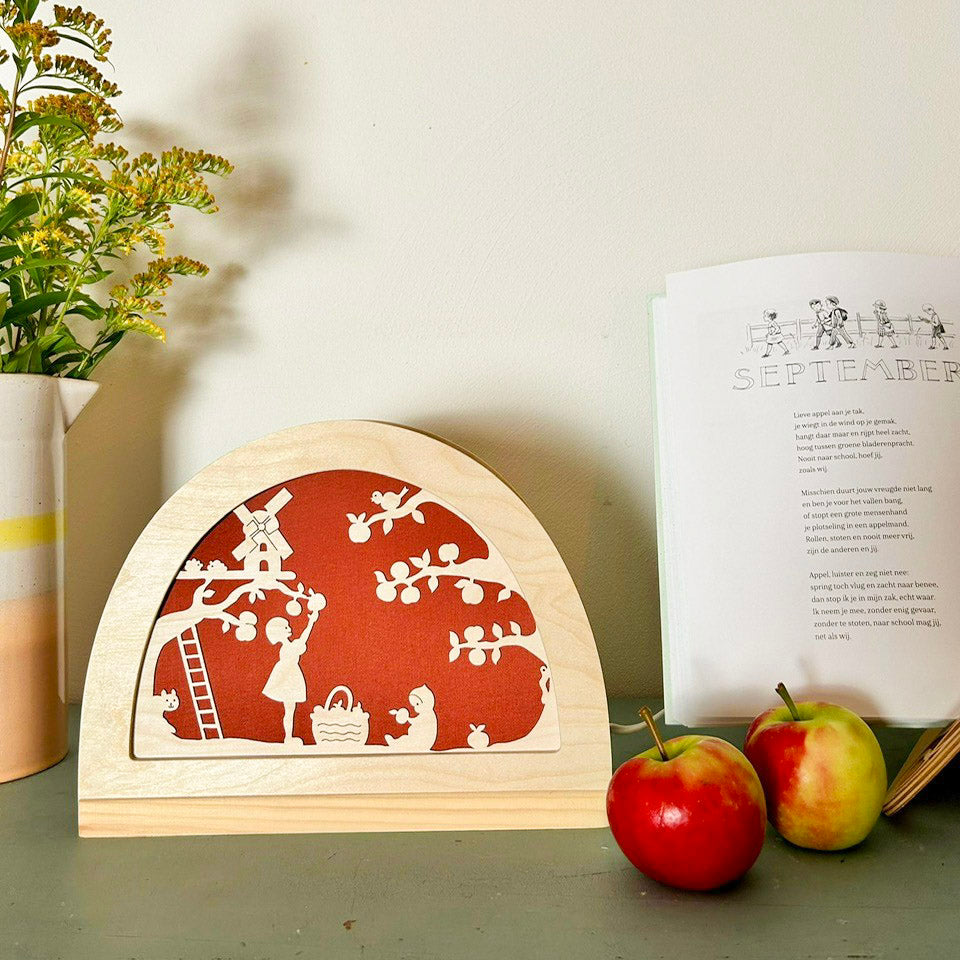 Silhouet oogst in houten silhouetlamp voor seizoentafel