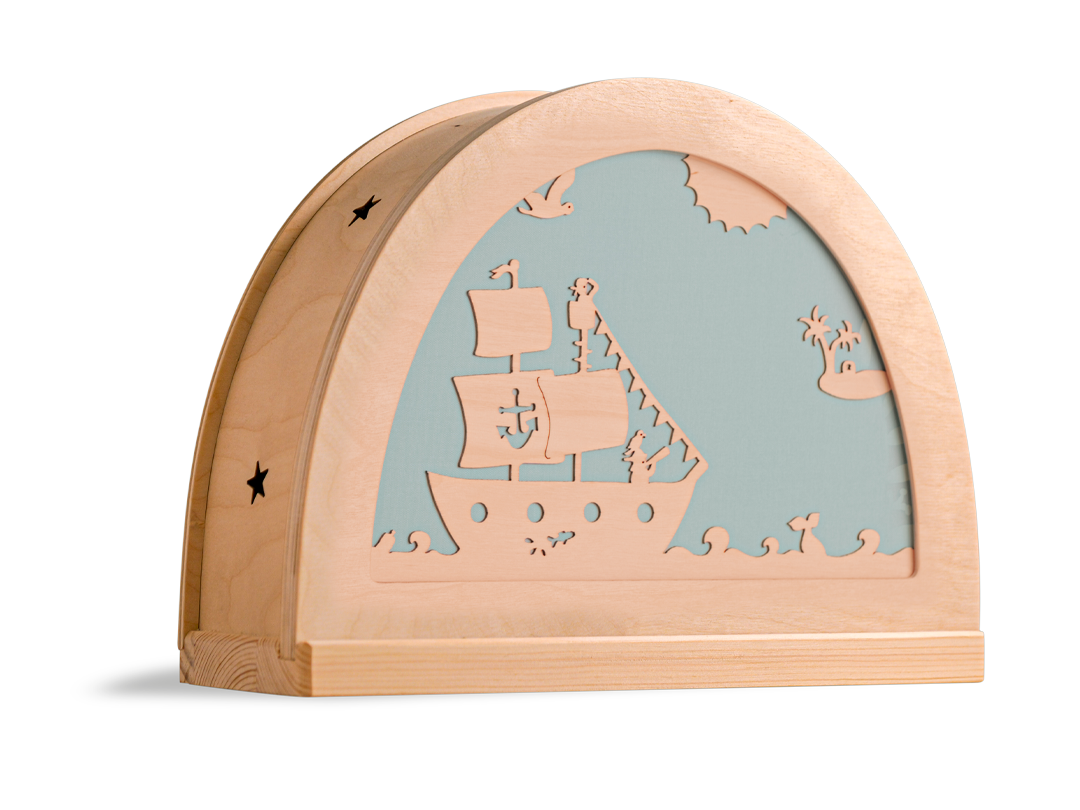 Piratenschip silhouet in houten silhouetlamp voor seizoentafel