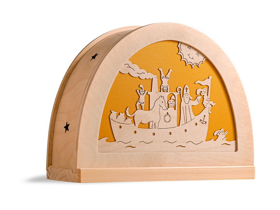 Stoomboot van Sint silhouet in houten silhouetlamp voor seizoentafel