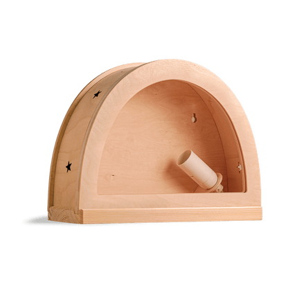 Houten silhouetlamp voor seizoentafel met warm licht