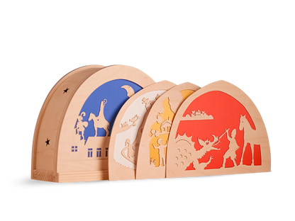 Houten seizoenslamp bundel met jaarfeesten silhouetten