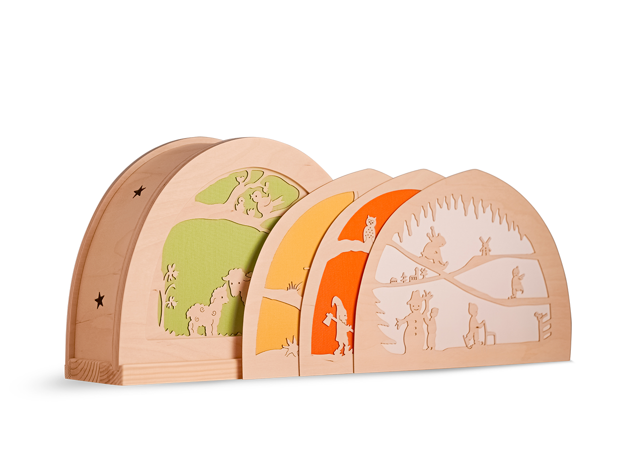 Silhouetlamp bundel met houten silhouetten voor de seizoenen