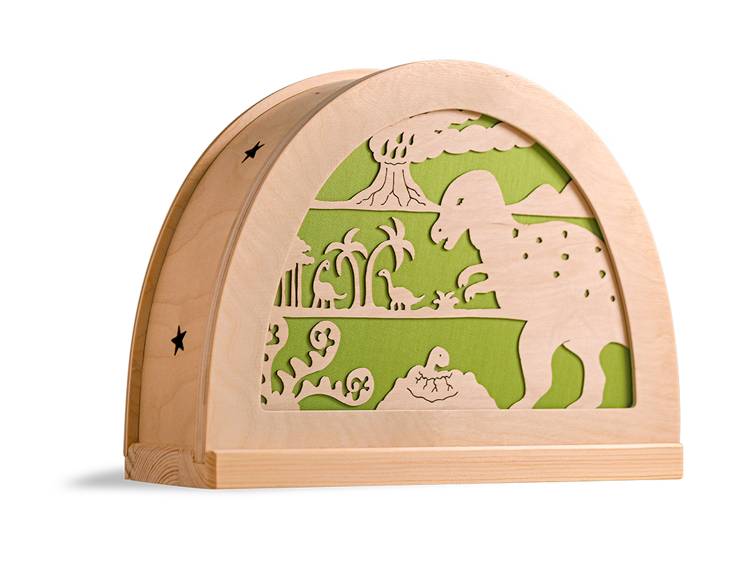 Dinosaurus silhouet in houten silhouetlamp voor kinderkamer