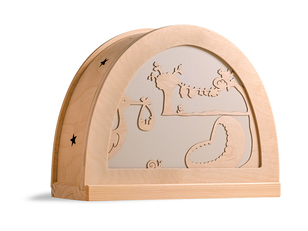 Geboorte silhouet in houten silhouetlamp voor babykamer