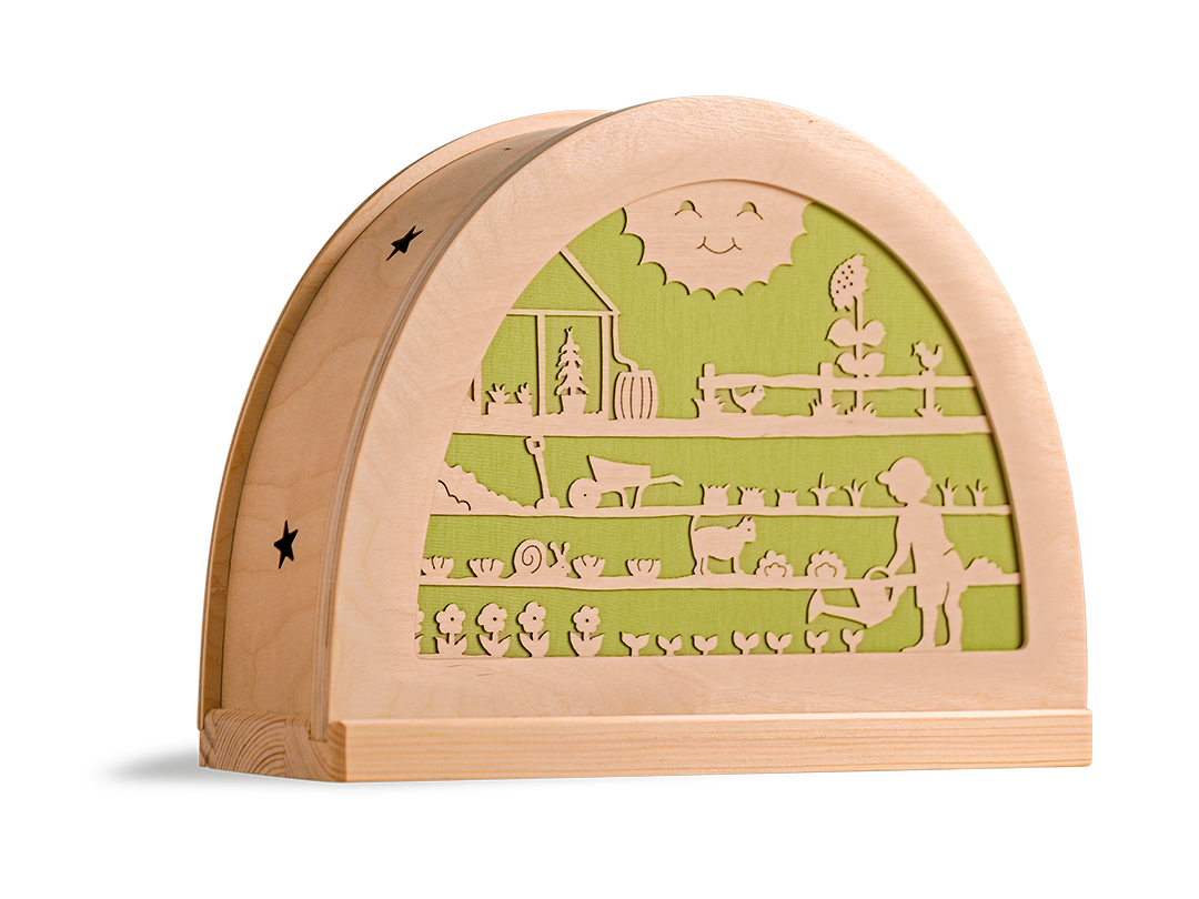 Moestuin silhouet in houten silhouetlamp voor seizoentafel