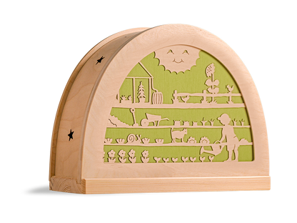 Moestuin silhouet in houten silhouetlamp voor seizoentafel