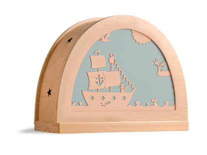 Piratenschip silhouet in houten silhouetlamp voor seizoentafel