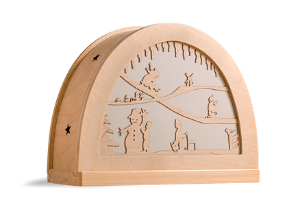 Silhouet winter in houten silhouetlamp voor seizoentafel